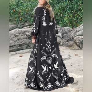 Coramoon Witchy Solar Botanic Black Sheer Kimono Celestial Festival Goth Boho